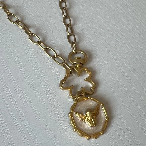22K Gold Plated Angel Pendant Chain Necklace - Picture 2 of 6
